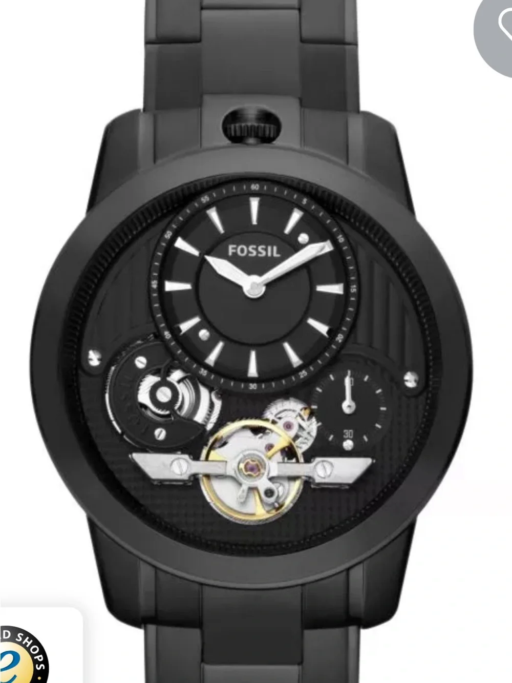 Fossil Black Dial Automatic Men’s Watch with Gold Accents